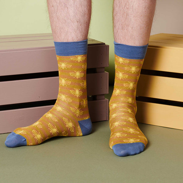 Men's Ginger Stripe Bee Organic Cotton Ankle Socks