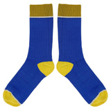 Unisex Organic Cotton Ribbed Ankle Socks - Blue Block