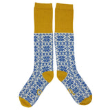 Ladies Blue Fair Isle  Lambswool Knee Socks