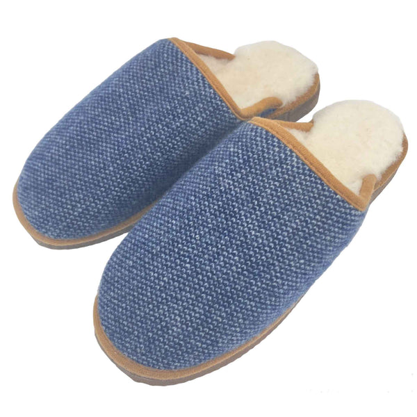 Blue Check Lambswool Sheepskin Slippers Catherine Tough