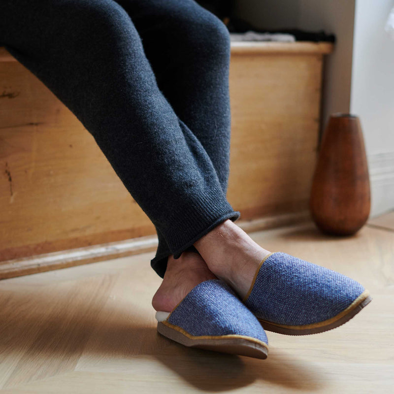 Blue Check Lambswool Sheepskin Slippers Catherine Tough