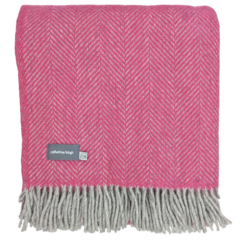 Bright Pink Herringbone Wool Throw