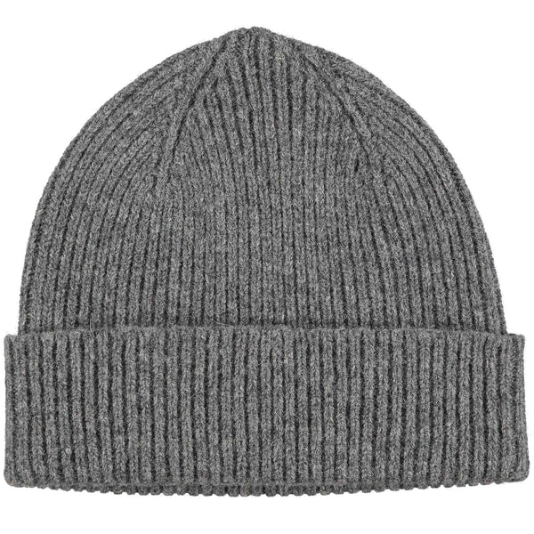 Mid-Grey Ribbed Lambswool Unisex Beanie