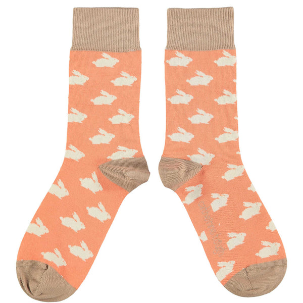 Women's Bright Peach Rabbit Organic Cotton Ankle Socks