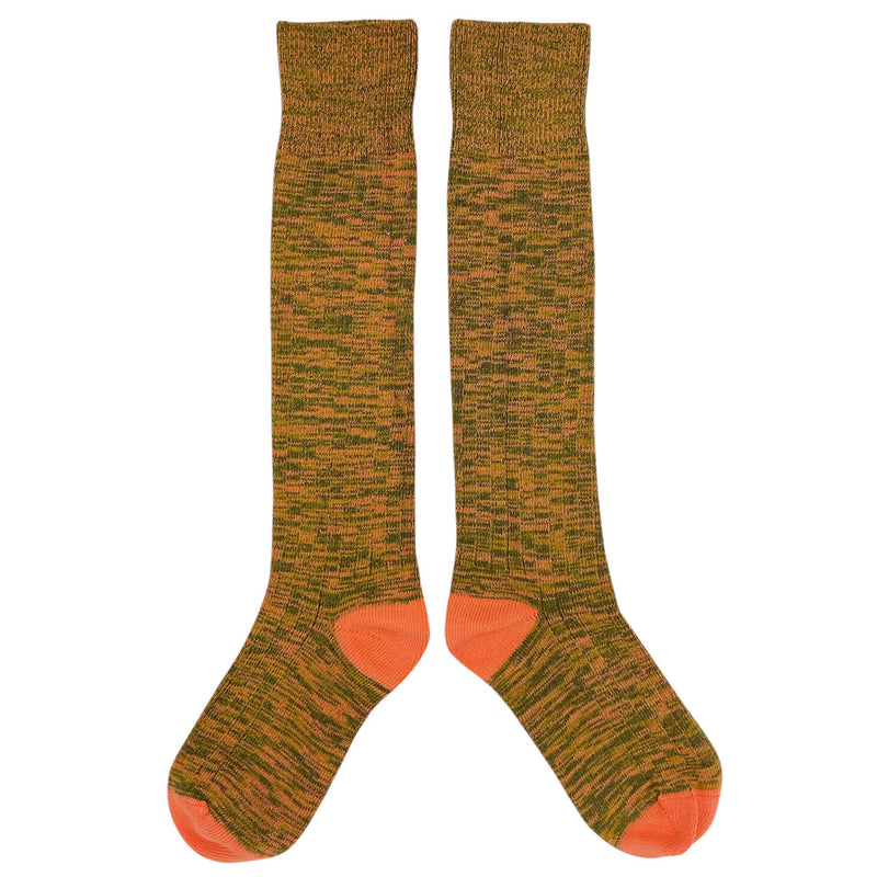 Ladies Organic Cotton Ribbed Knee Socks - Khaki Marl