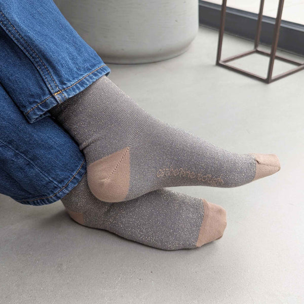 Women's Grey & Copper Glitter Organic Cotton Ankle Socks