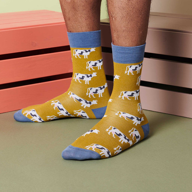 Men's Yellow Cow Organic Cotton Ankle Socks