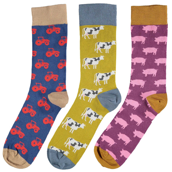 3 pk FARMYARD Cotton Ankle Socks for Men