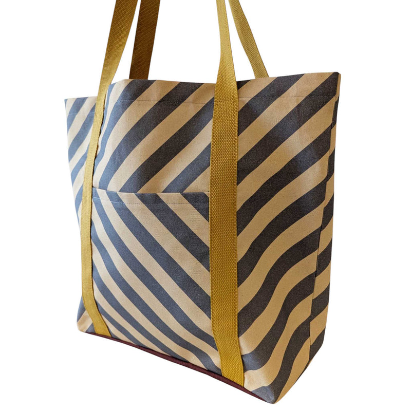 Grey Stripe Cotton Tote Shopper Bag