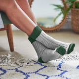 Grey & Forest Green Cashmere Blend Slouch Socks