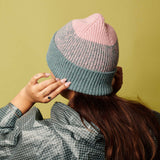 Dusky Pink & Sea Green Marl Ribbed Lambswool Unisex Beanie