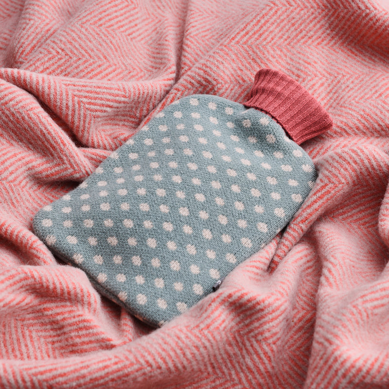 Lambswool Hot Water Bottle Cover - Jade Green Small Spots