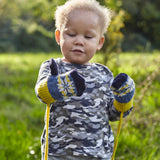 Kids' Navy & Electric Yellow Lambswool Mittens on a String