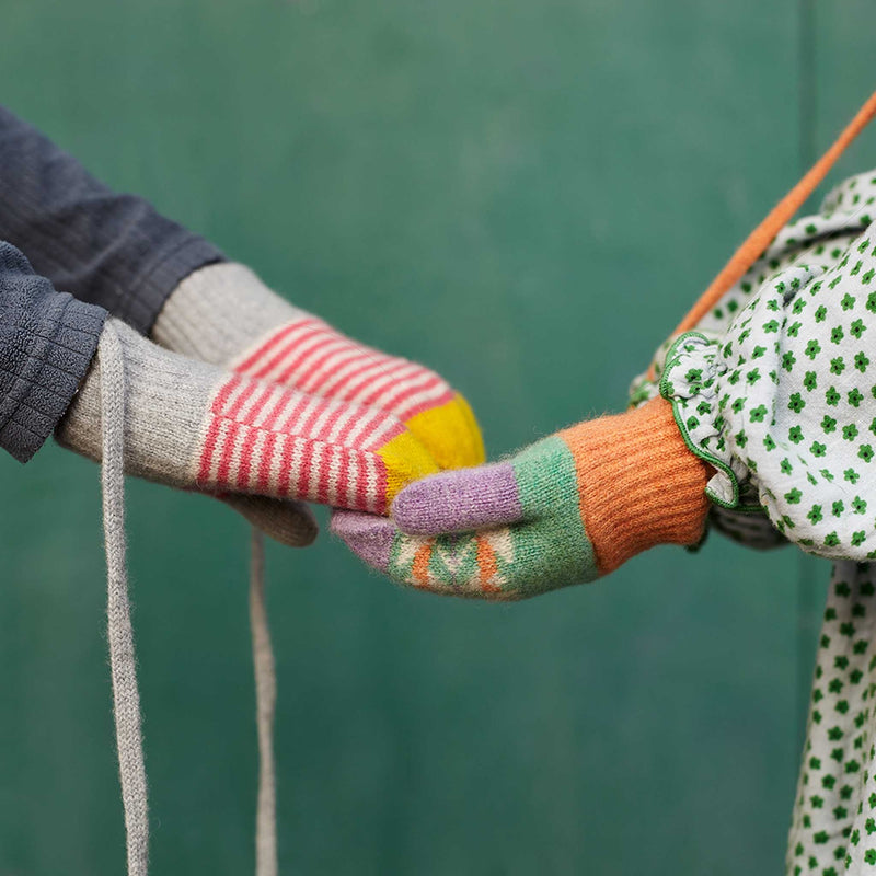 Kids' Mint & Lilac Fair Isle Lambswool Mittens on a String