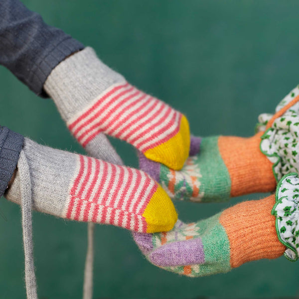 Kids' Mint & Lilac Fair Isle Lambswool Mittens on a String