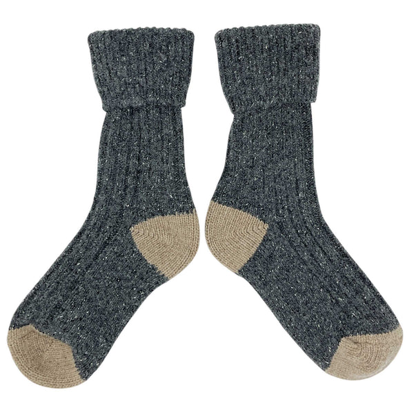 Ladies Grey & Soft Brown Recycled Silk Blend Chunky Socks