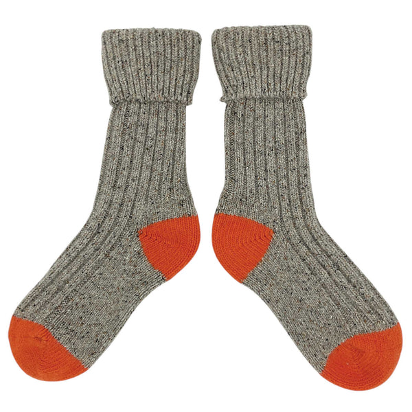 Ladies Grey & Orange Recycled Silk Blend Chunky Socks