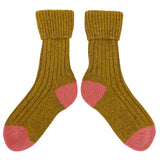 Women's Mustard & Coral Recycled Silk Blend Chunky Socks