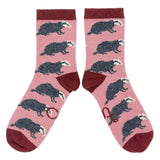 Ladies Dusky Pink Badgers Lambswool Ankle Socks