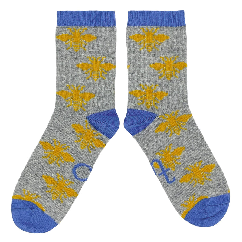 ANKLE SOCKS - lambswool - women's  - bee - grey