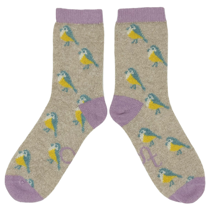 ANKLE SOCKS - lambswool - women's  - blue tit - oat & lilac