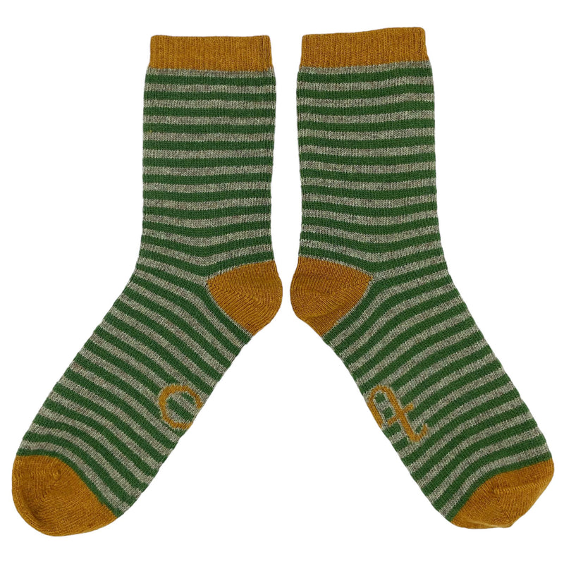 ANKLE SOCKS - lambswool - women's  - stripe - green