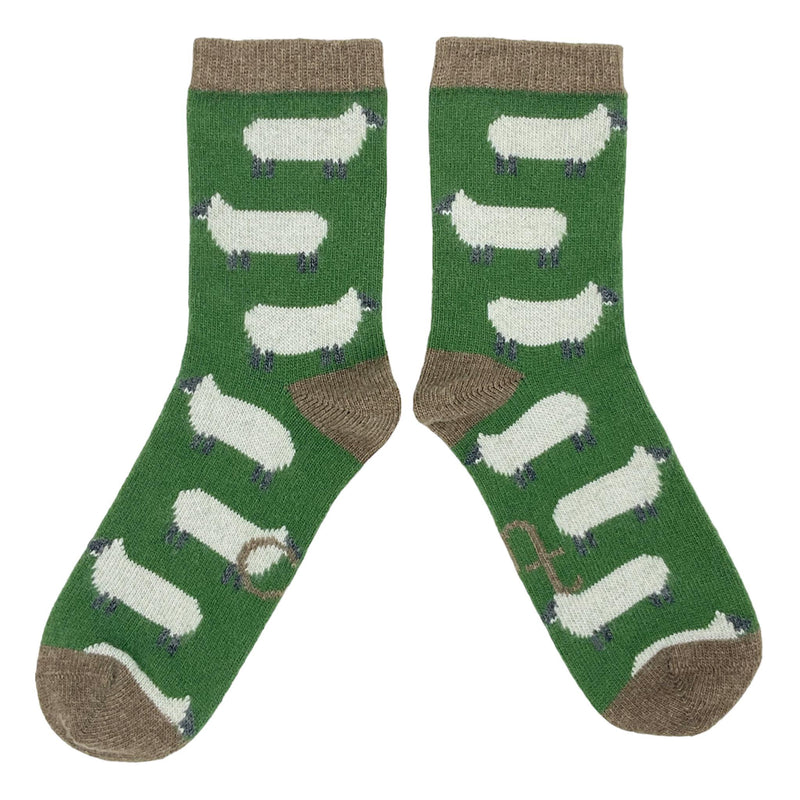 ANKLE SOCKS - lambswool - women's  - sheep - green