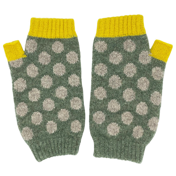 Women's Soft Green Spot Lambswool Wrist Warmers