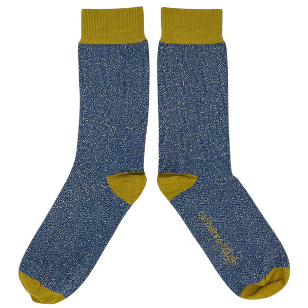 Ladies Navy & Lime Glitter Organic Cotton Ankle Socks