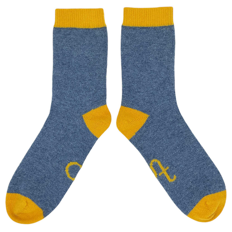 Ladies Denim & Yellow Lambswool Ankle Socks