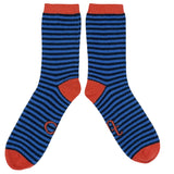 Men's Blue Stripe Lambswool Ankle Socks