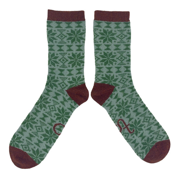 Men's Green Fair Isle Lambswool Ankle Socks