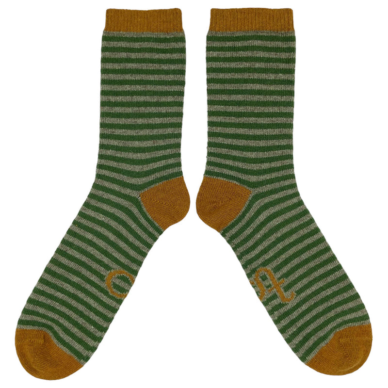 Men's Green Stripe Lambswool Ankle Socks