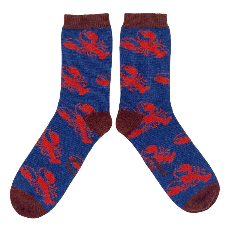 Men's Navy Lobster Lambswool Ankle Socks