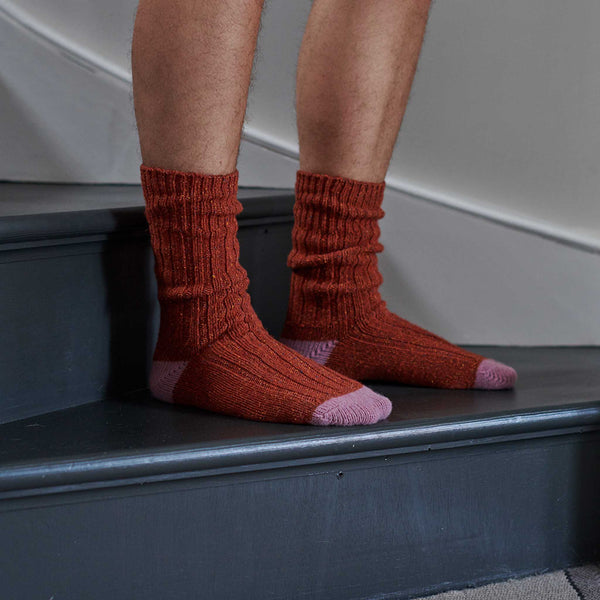 Men's Rust & Pink Recycled Silk Blend Chunky Socks