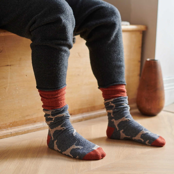 Men's Grey Dog Lambswool Knee Socks