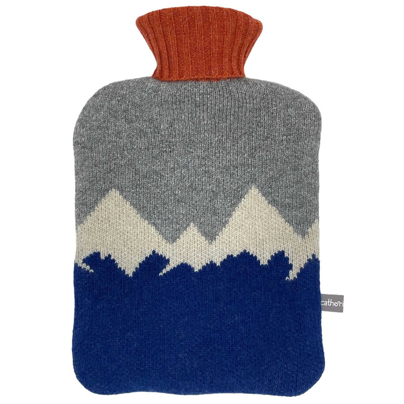 Lambswool Hot Water Bottle Cover - Grey & Orange Mountains