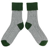 Grey & Forest Green Cashmere Blend Slouch Socks