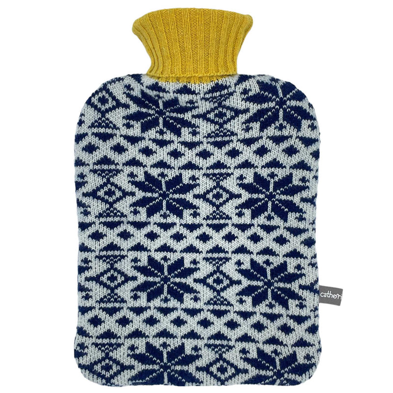 Lambswool Hot Water Bottle Cover - Blue Fair Isle 