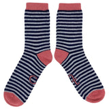 Ladies Grey & Navy Stripe Lambswool Ankle Socks