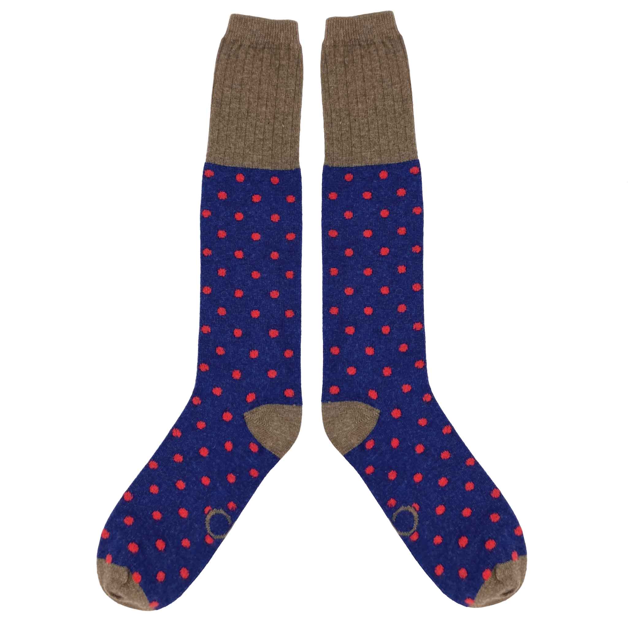 Men's Navy & Red Spot Lambswool Knee Socks – Catherine Tough