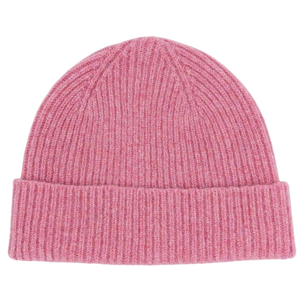 Bright Pink Ribbed Lambswool Unisex Beanie