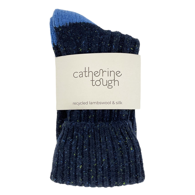 Unisex Navy & Blue Recycled Silk Blend Chunky Socks