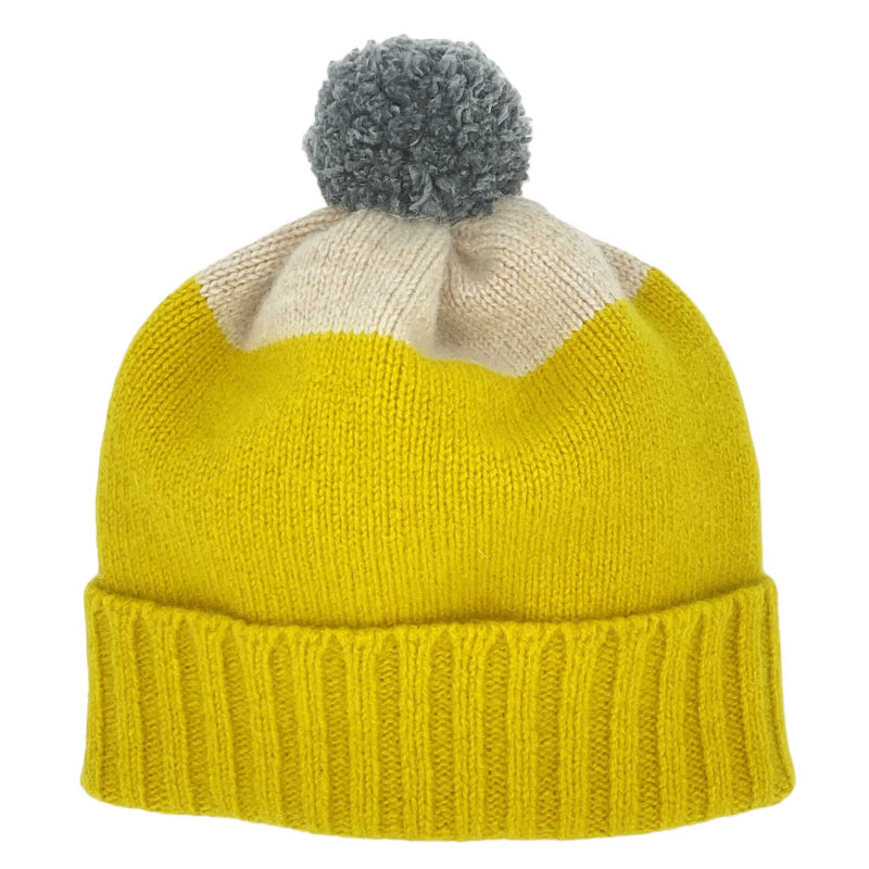 Kids' Electric Yellow & Oatmeal Tipped Lambswool  Bobble Hat