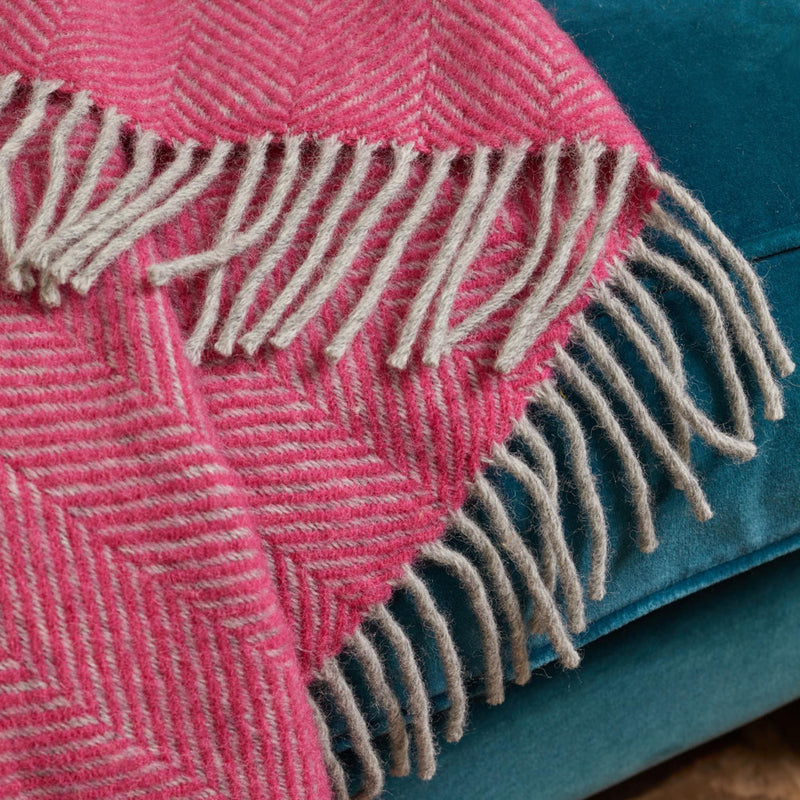 Bright Pink Herringbone Wool Throw