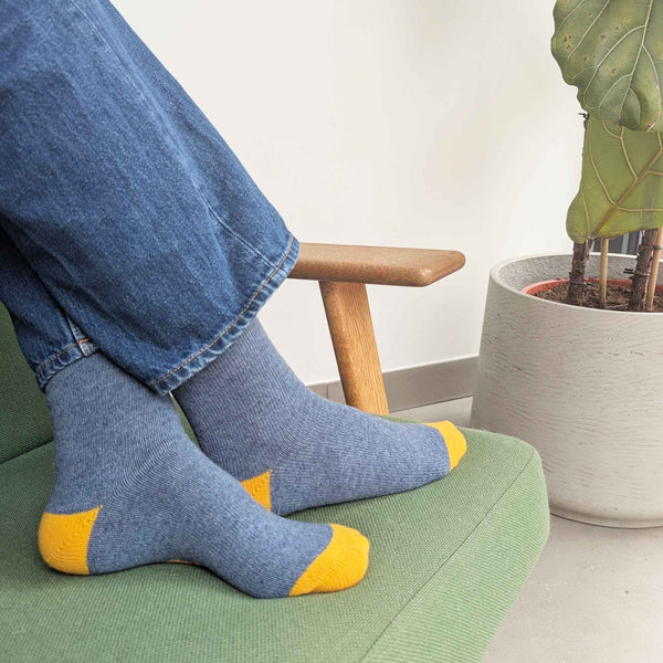 Women's Denim & Yellow Lambswool Ankle Socks