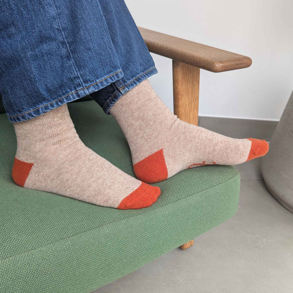 Women's Oatmeal & Orange Lambswool Ankle Socks