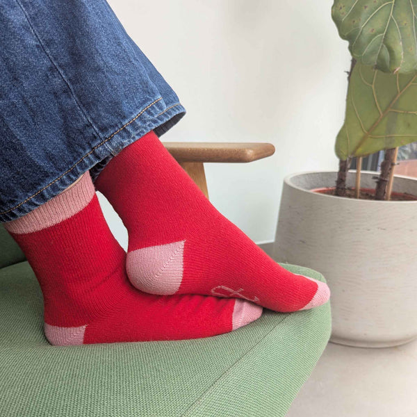 Women's Red & Pink Lambswool Ankle Socks