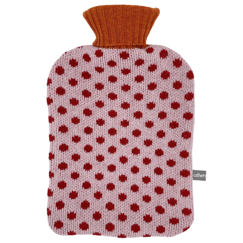 Lambswool Hot Water Bottle Cover - Pink & Red Spot 