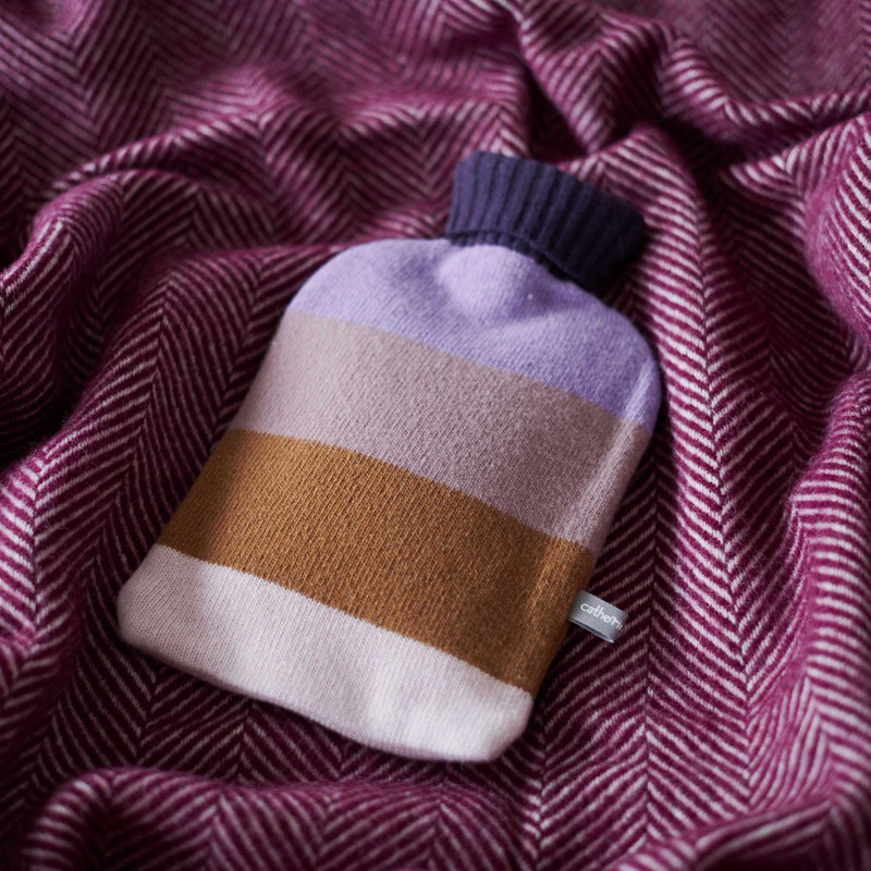 Lambswool Hot Water Bottle Cover - Lilac & Pink Block